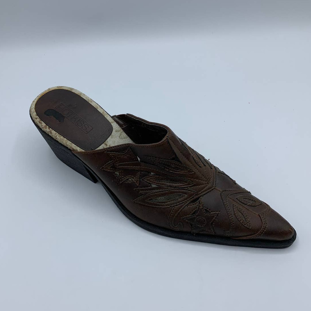Hot Kiss Slip On Mules Leather Size 8.5 Cowgirl - Picture 2 of 12
